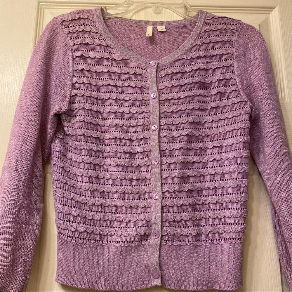 Sparkly Lavender Scalloped Cardigan